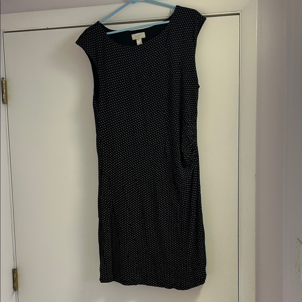 LOFT Black & White Polka Dot Cap Sleeve Midi Dress